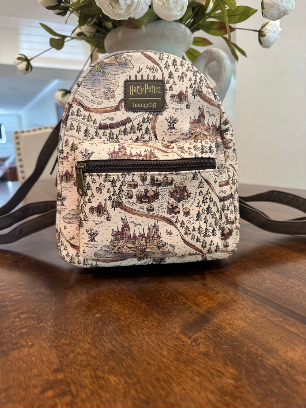 Loungefly Cream Map Print Mini Backpack with Brown Accents
